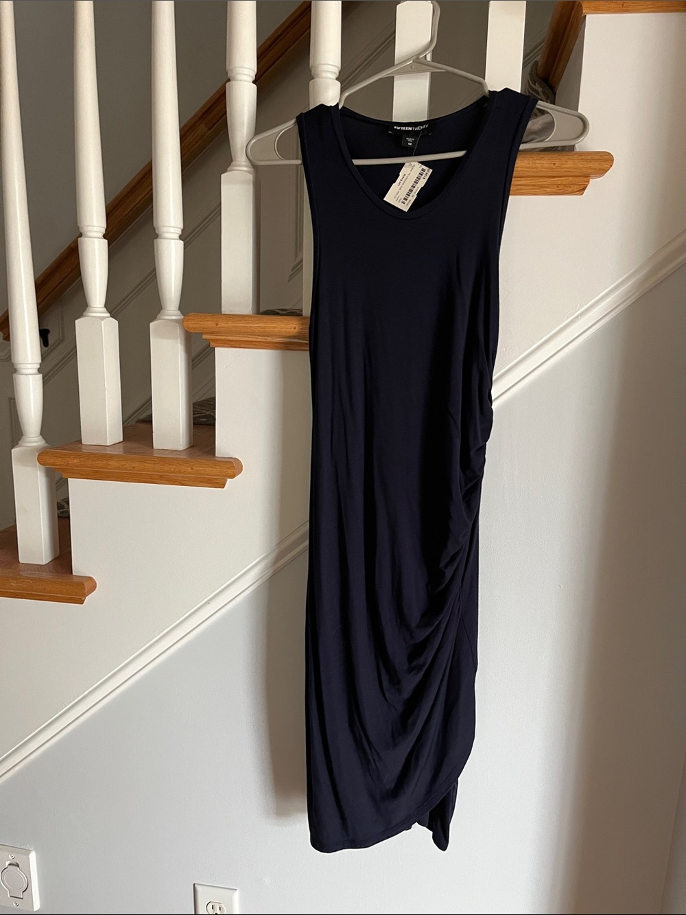 Fifteen Twenty Navy Sleeveless Ruched Midi Dress